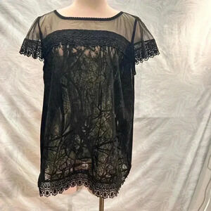 Lauren Michell  Black Blouse Lace Size XL  (169)